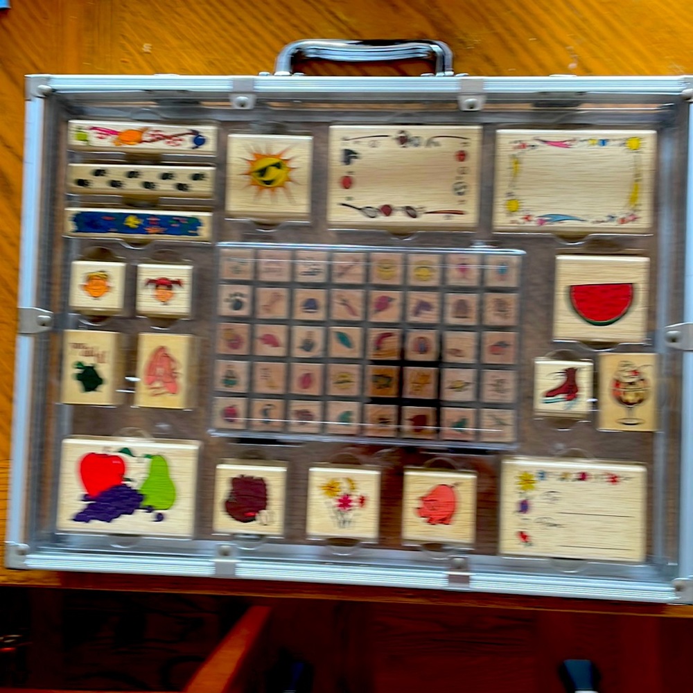 Rubber Stamps (18 large and 40 small) in a Case